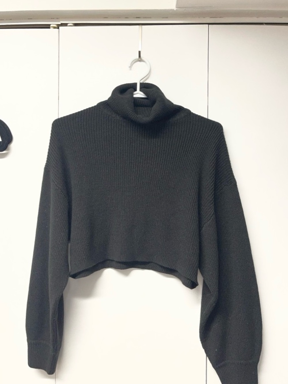 Divided Cropped Turtleneck Sweater - Black